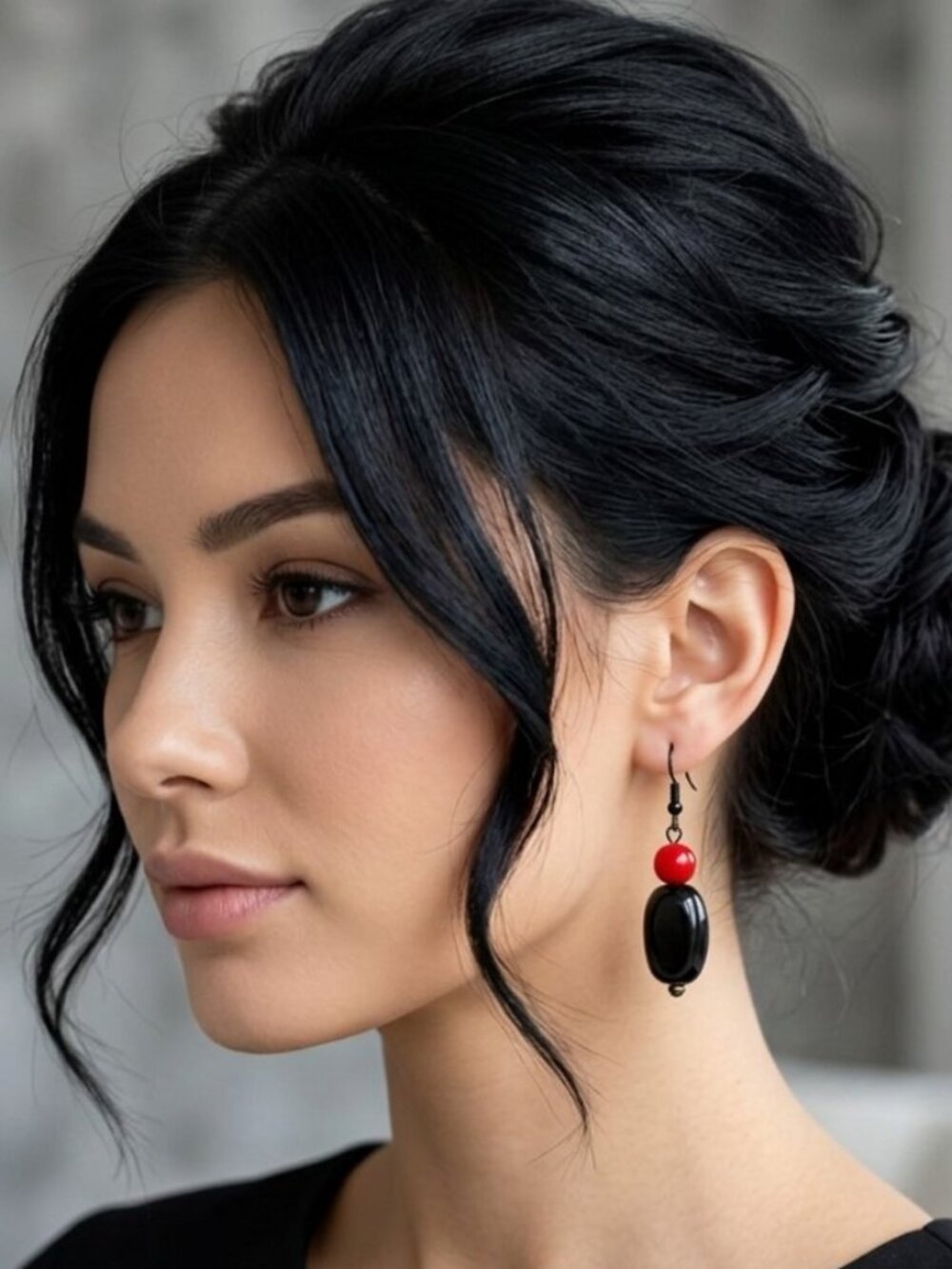 Red Jade Black Ceramic Earrings Pierced